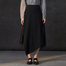 Famecoco范可儿不规则拼接网纱半身裙女士纯棉长裙