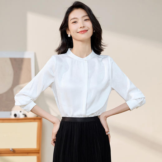 【知性优雅】罗蒙女士长袖衬衫圆领简约舒适百搭商务衬衫女 商品图3