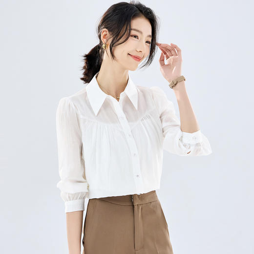 【含莱赛尔】罗蒙女士长袖衬衫舒适简约轻薄日常清新系扣衬衫女 商品图4
