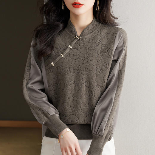 中式立领上衣，早春薄款针织衫CC-17-1602 商品图2