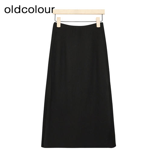 oldcolour黑色半身裙春季新款高腰复古A字显瘦中长裙女P11064408 商品图1