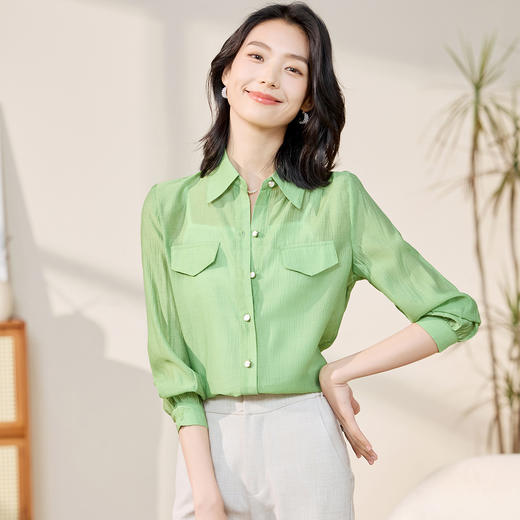 【精致百搭】罗蒙女士长袖衬衫休闲简约舒适可外穿轻薄款衬衫开衫女 商品图4