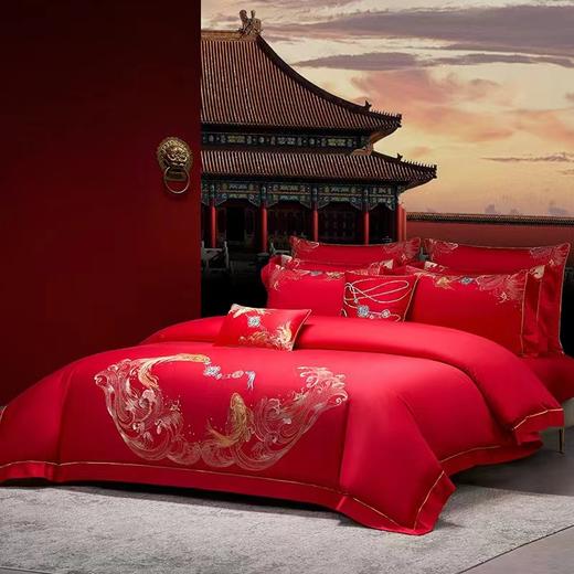 梦洁家纺婚庆红套件鱼跃龙门六件套 商品图0
