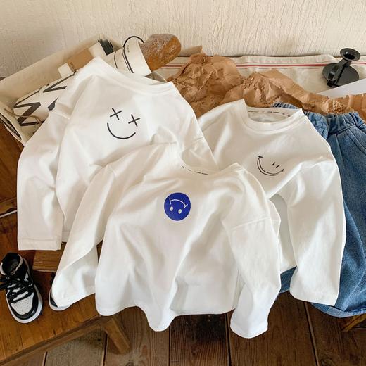 【39.9/2件，百搭春装必备！】儿童纯棉A类长袖T恤，宝宝春装新款单上衣，男女童笑脸内搭韩版打底衫-lm！-QQ 商品图0