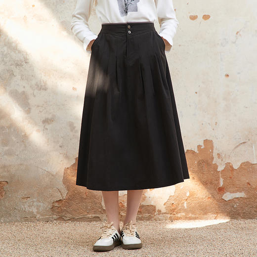 Famecoco范可儿松紧腰a字伞裙女士纯棉长款半身裙FAC1HA031 商品图3