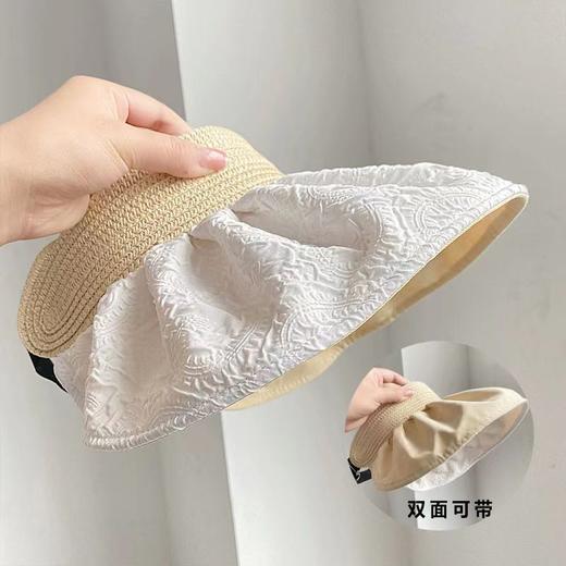 【夏季新品！时尚百搭】法式仙女草编压花空顶防晒帽女UPF50+！不挑脸型显脸小，佩戴自然方便，轻盈透气，持久耐用，防晒防紫外线，时尚花边，女夏季帽子防紫外线花边贝壳空顶帽，网红ins推荐！ 商品图6
