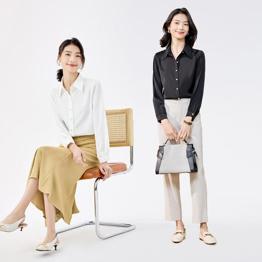 【简约干练】罗蒙四季款女士长袖衬衫舒适商务通勤休闲衬衫开衫女 商品图1