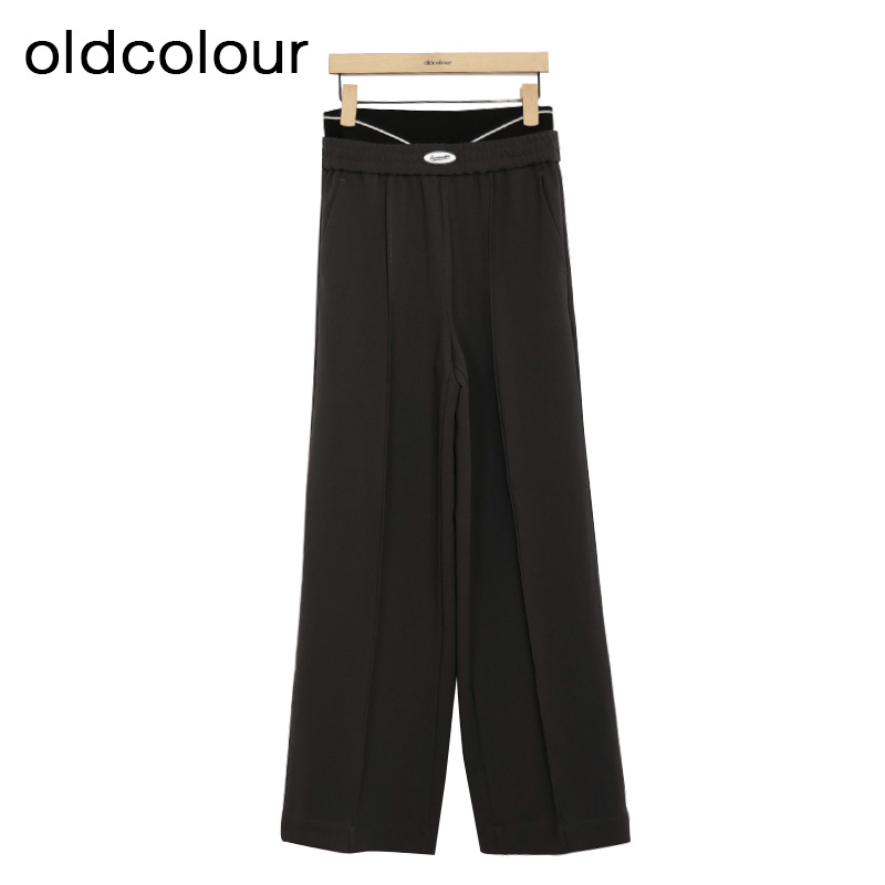 oldcolour纯色休闲裤春季新款高腰松紧阔腿运动长裤女P12073248