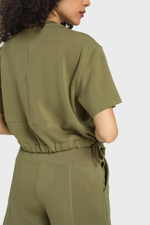 【人造棉】侧抽绳圆领短袖 短款上衣 商品图5