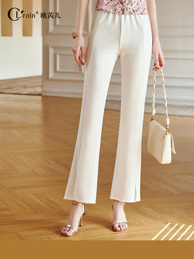 欧芮儿黑色休闲裤女夏新款2021修身显瘦时髦气质优雅开叉微喇叭裤