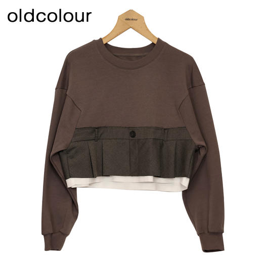 oldcolour短款卫衣春季新款设计感拼接圆领长袖上衣女P12024403 商品图2