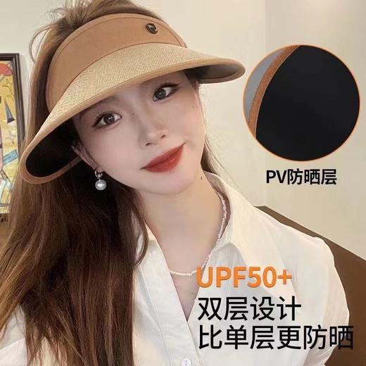 【潮流百搭！沙滩遮阳帽】夏季ins草编空顶鸭舌帽子女，户外百搭沙滩大檐防晒发箍草，帽遮阳帽，字母草编编织，树叶金属标空顶帽。阳光照耀，舒适防晒！ 商品图1