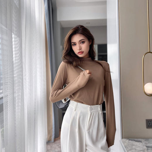 【69.9/任选5件！】无痕纯色打底衫新款，堆堆领上衣时尚养肤衣空调衫，防嗮衣慵懒宽松感-lm！ 商品图7