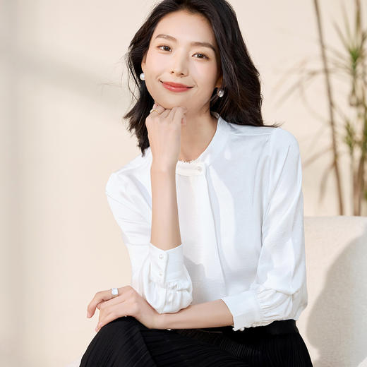 【知性优雅】罗蒙女士长袖衬衫圆领简约舒适百搭商务衬衫女 商品图2