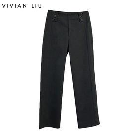VIVIAN LIU薇薇安刘R2415010春女装新款腰部装饰纽扣直筒长裤