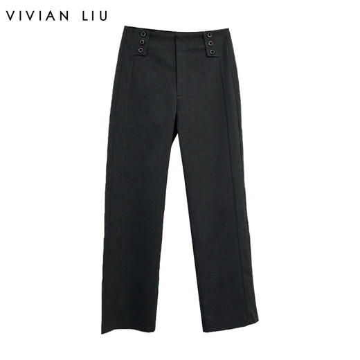 VIVIAN LIU薇薇安刘R2415010春女装新款腰部装饰纽扣直筒长裤 商品图0