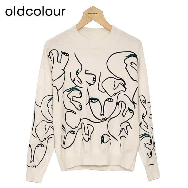 oldcolour白色针织衫春季新款圆领设计感宽松毛衣打底女P11052406