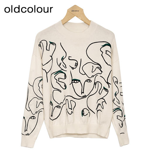 oldcolour白色针织衫春季新款圆领设计感宽松毛衣打底女P11052406 商品图0