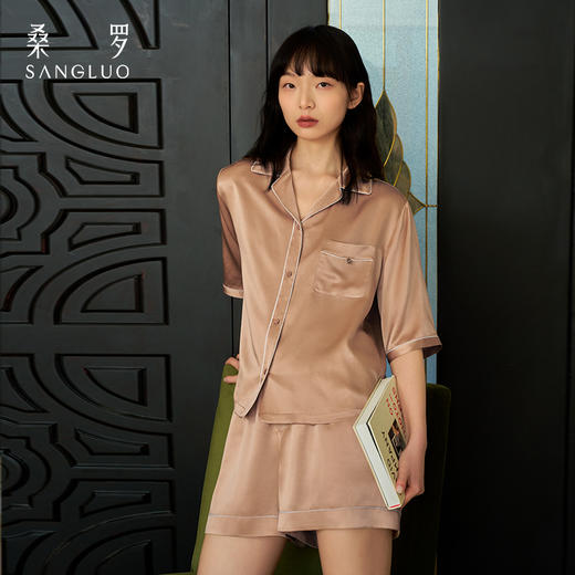【石榴婆专属】桑罗23姆米重磅睡衣女套装新款撞色桑蚕丝居家服可外穿 商品图1