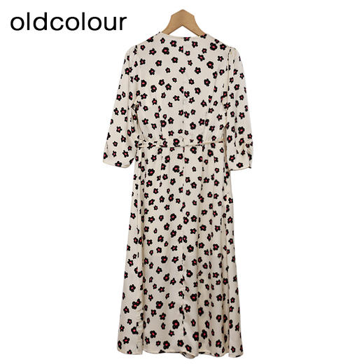 oldcolour碎花连衣裙春季新款V领收腰气质通勤长裙女P12103409 商品图1