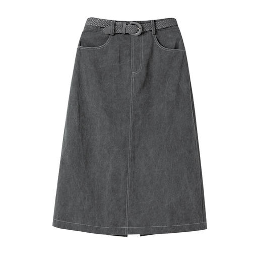 Famecoco范可儿纯棉牛仔包臀裙女士开叉半身裙中长款FAC1HA028 商品图4