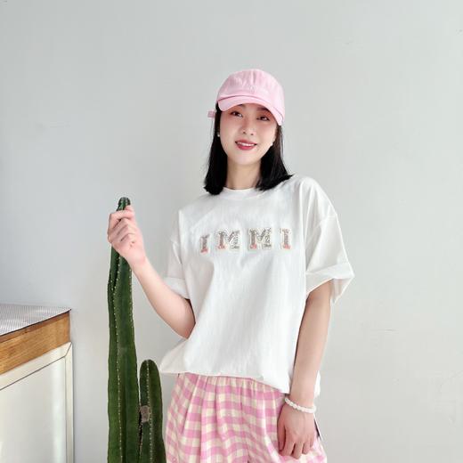 2024春夏新款 设计师款小众复古甜美钉珠亮片字母短袖T恤女 商品图0