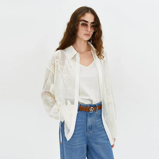 SELFWHO 国风刺绣衬衫女2024新款夏季小众高级感气质衬衣宽松上衣 商品图2