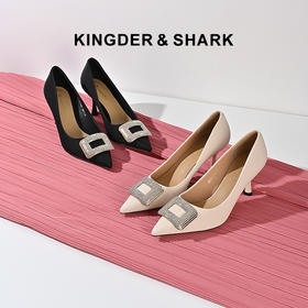 2024经典鲨春季女鞋新款猫跟7cm尖头浅口高跟单鞋KW198-D17051