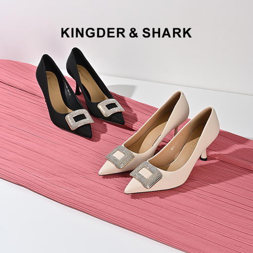 2024经典鲨春季女鞋新款猫跟7cm尖头浅口高跟单鞋KW198-D17051 商品图0