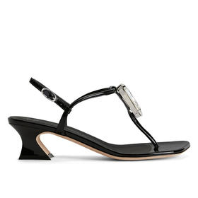 Giuseppe Zanotti 女士签名徽标中跟夹趾凉鞋 黑色 E400027004