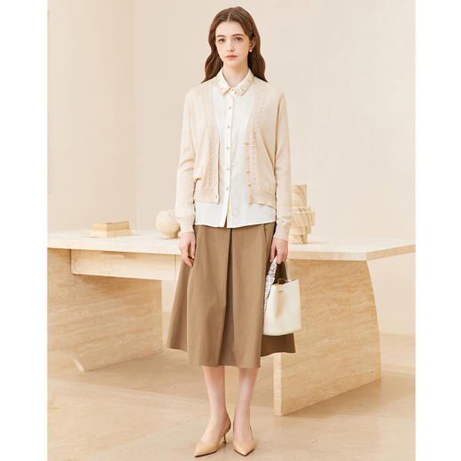 Famecoco范可儿v领短款毛衣开衫外套女长袖针织衫FAC1DE011 商品图3