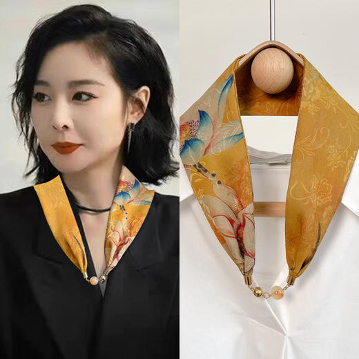 雀说 丝巾项链磁扣仿香云纱女小围巾锁骨链懒人磁吸扣高端围脖4ZF-31104 商品图0