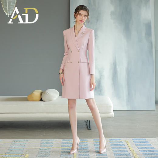 AD粉色职业连衣裙女播音主持人艺考正装学生面试演讲西装气质礼服 商品图1