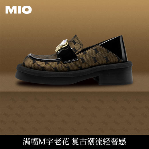 MIO米奥春秋圆头字母钻饰老钱风单鞋复古一脚蹬乐福鞋英伦风女鞋M234527334 商品图2