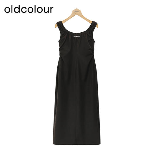 oldcolour黑色吊带连衣裙春季新款简约气质收腰无袖长裙P12104235 商品图0