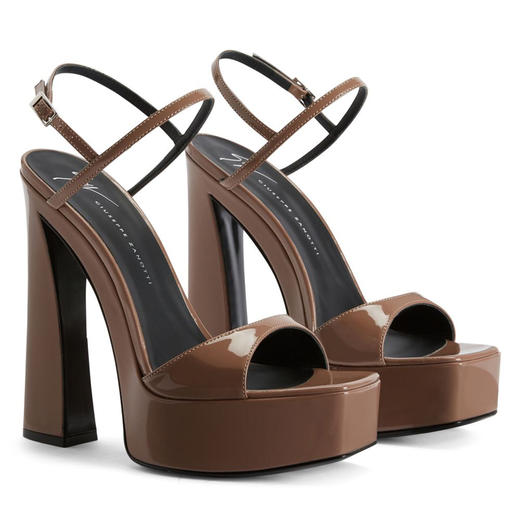 Giuseppe Zanotti 女士签名徽标露趾高跟凉鞋 棕色 E400033001 商品图1