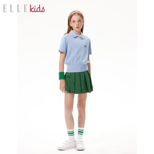 ELLEkids童装 高尔夫polo领针织短袖女童2024秋夏新品短款上衣 商品图1