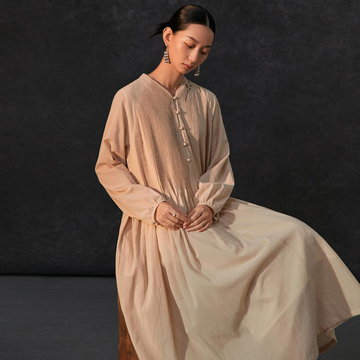 famecoco范可儿中式手工绣花长袖连衣裙女士宽松长裙FAC1FA001 商品图4