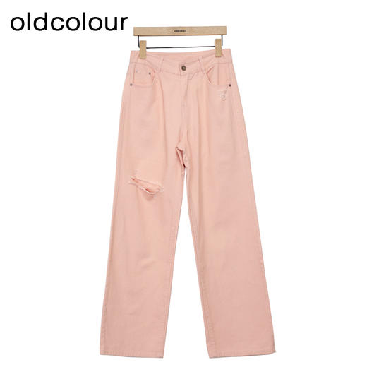 oldcolour高腰牛仔裤春季新款复古破洞气质阔腿长裤女P12113266 商品图2