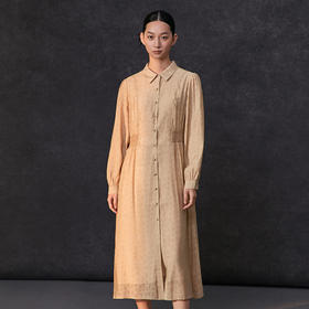 Famecoco范可儿女士碎花印花收腰长袖衬衫裙过膝长款FAC1FA002