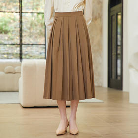 famecoco垂感易打理百褶裙女士优雅a字长款半身裙FAC1HA029