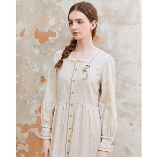 famecoco范可儿棉麻方领文艺连衣裙女宽松小众长裙FAC1FA009 商品图1