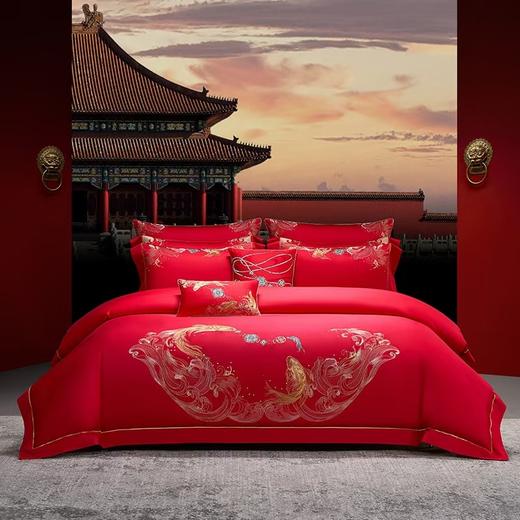 梦洁家纺婚庆红套件鱼跃龙门六件套 商品图1