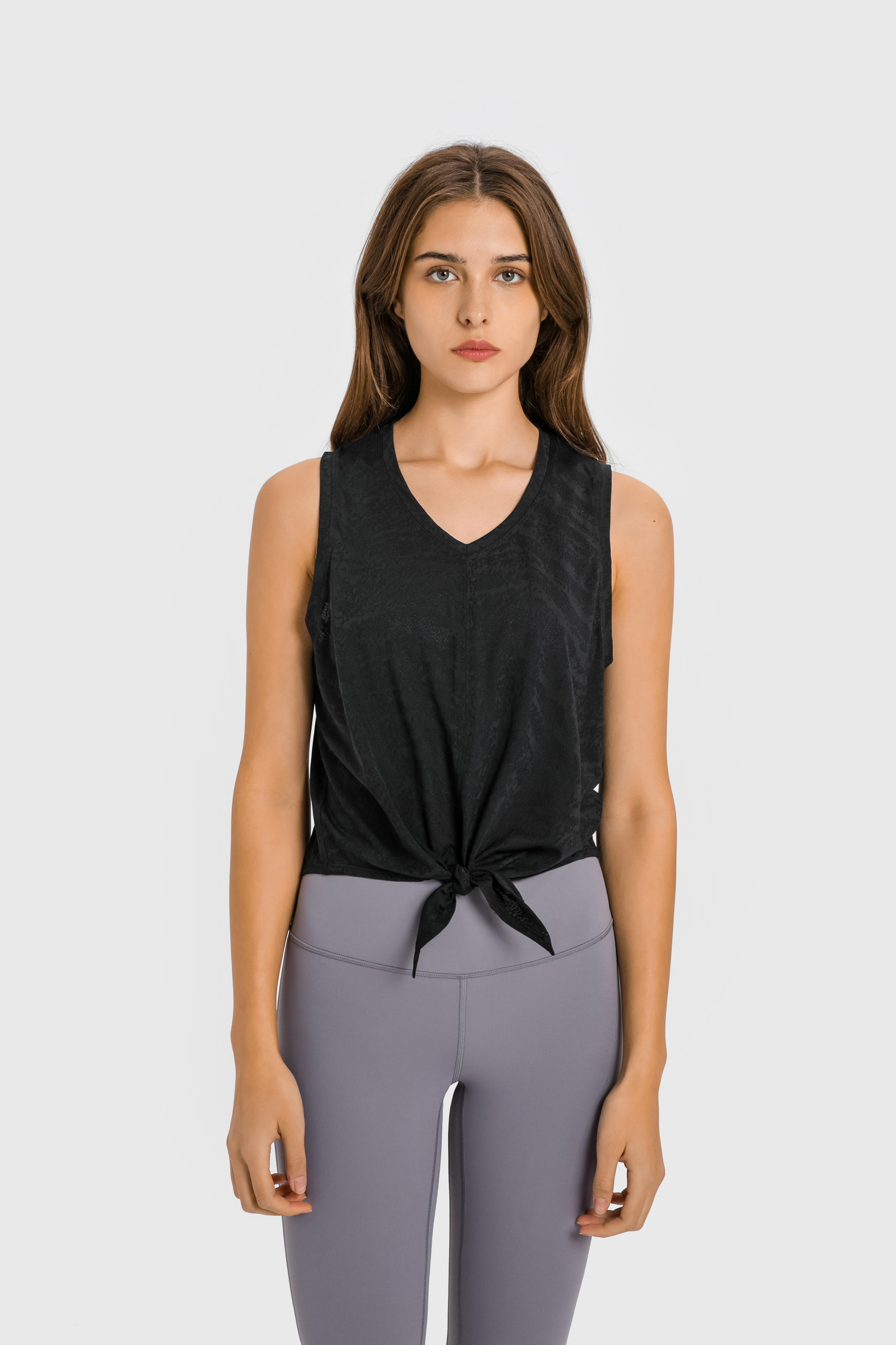 【提花面料】下摆系带 圆领背心 宽松罩衫