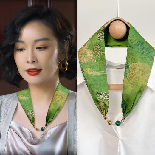 雀说 丝巾项链磁扣仿香云纱女小围巾锁骨链懒人磁吸扣高端围脖4ZF-31104 商品图8