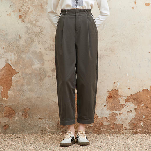 Famecoco范可儿全棉松紧腰宽松休闲裤女士直筒长裤子FAC1GA010 商品图4