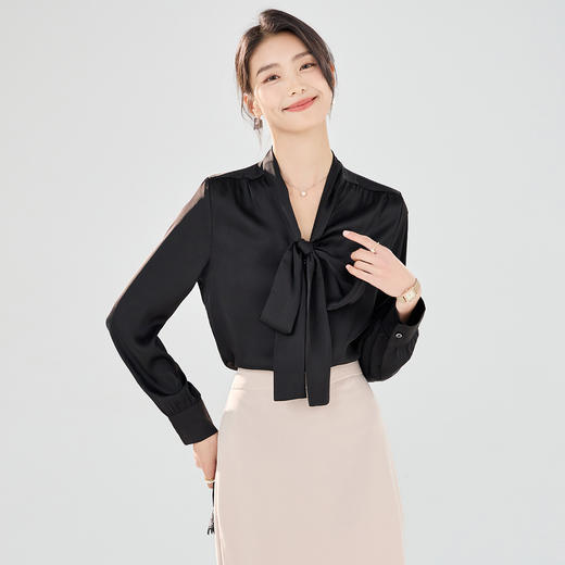 【知性优雅】罗蒙四季款女士长袖衬衫系带领结简约日常百搭清新衬衫女 商品图5