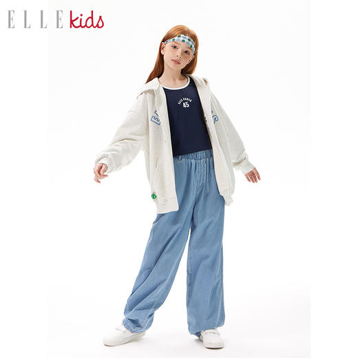 ELLEkids童装 莱赛尔全棉牛仔裤男女童秋夏松紧腰收脚阔腿直筒裤 商品图1