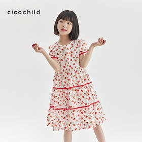 cicochild24夏季新品女童草莓印花碎花连衣裙软糯蛋糕裙摆公主裙