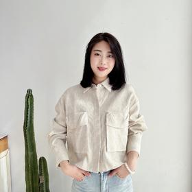 极简高端亚麻外套夹克女宽松长袖慵懒
